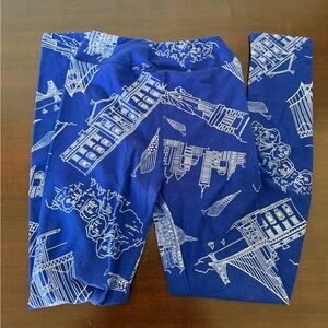 LulaRoe 4th of July Kids Leggings Blue with white white monuments- L/XL